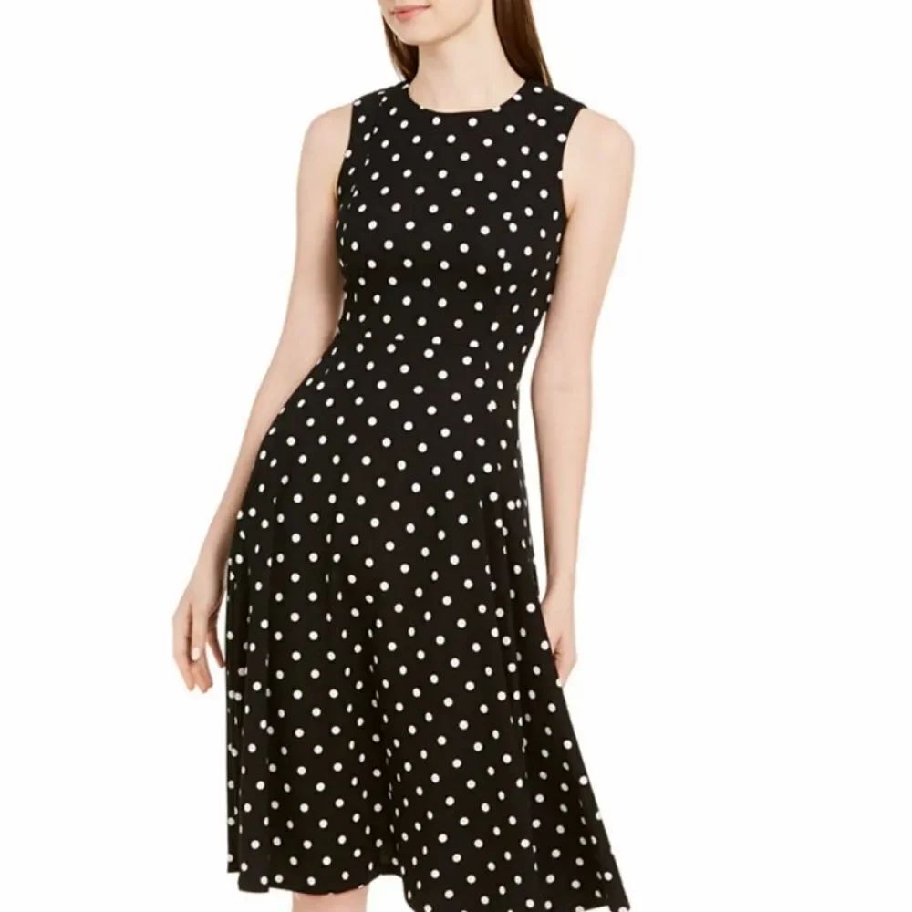 BRAND NEW CALVIN KLEIN PETITE POLKA DOT FIT & FLARE SCUBA CREPE  MIDI DRESS